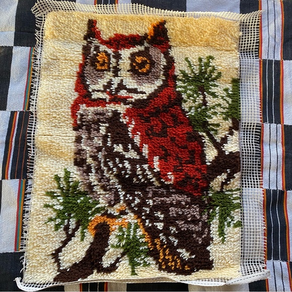 Vintage 70’s Folk art Owl Latch hook wall hanging! Large. 28”x21” great shape! - Picture 1 of 7